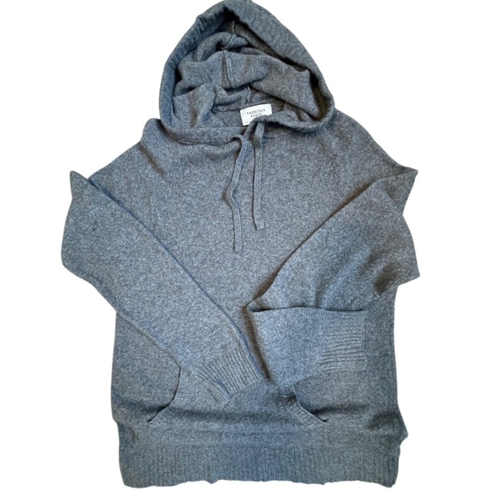 American Eagle Gray Knit Hoodie Sweater Womens Medium Tall NWT‎ 1809-069